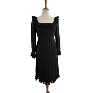 Shannon Rodgers For Jerry Silverman Vintage Black Ruffled Long Sleeve‎ Dress